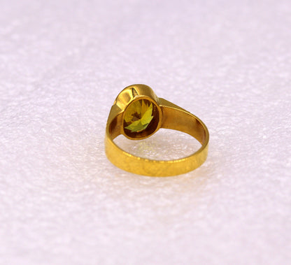 22karat yellow gold handmade ring with yellow citrine sunela stone, intricate jadau jewelry from Rajasthan India by Tribal Ornaments