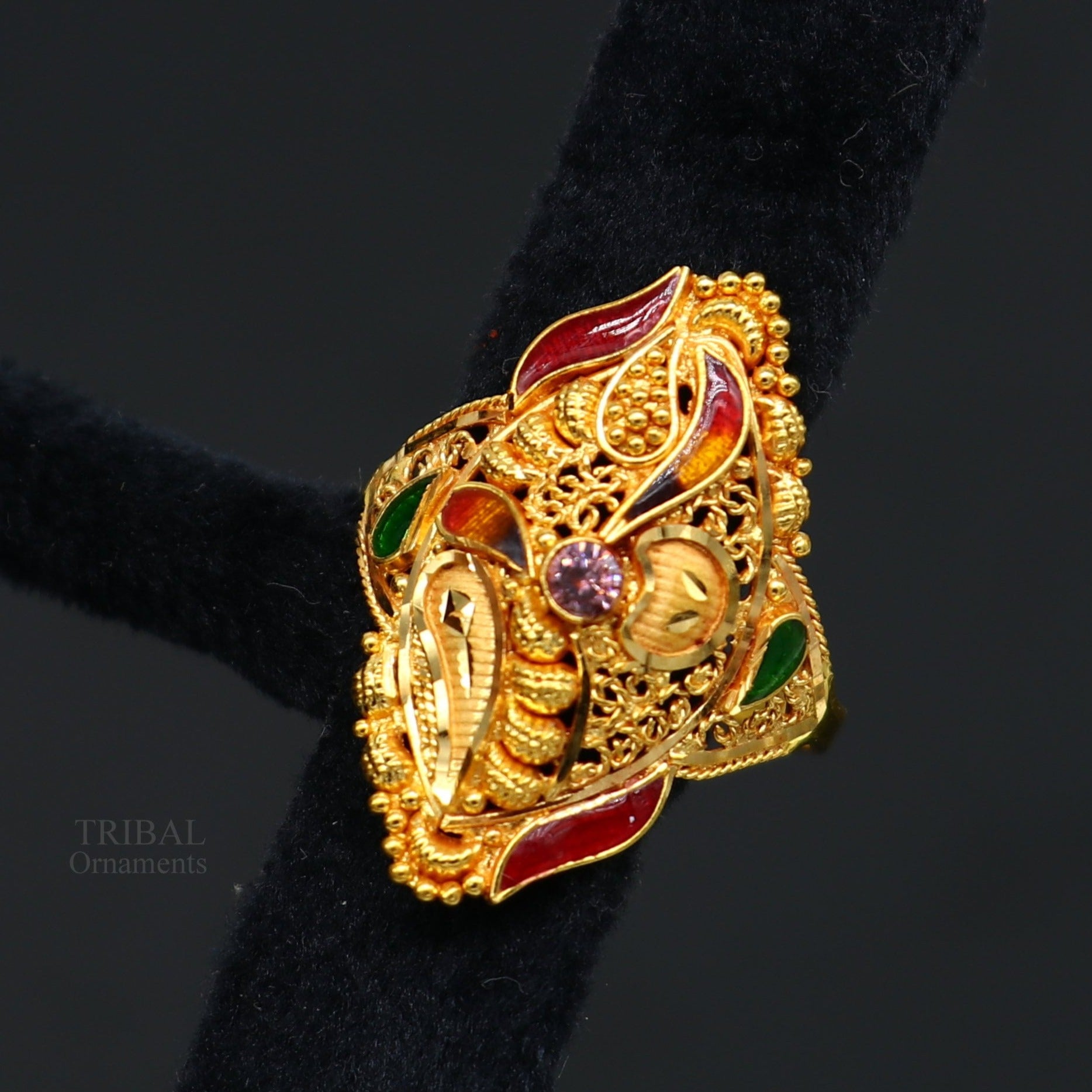 22karat yellow gold handmade ring fabulous filigree work band unisex ring best gift for women's from rajasthan india ring11 - TRIBAL ORNAMENTS