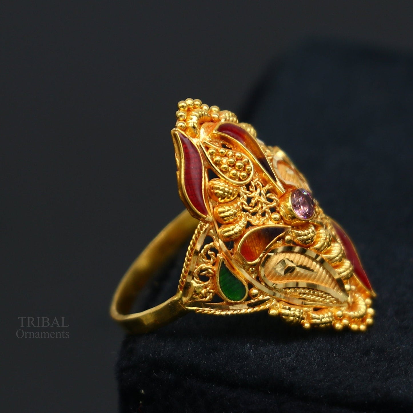 22karat yellow gold handmade ring fabulous filigree work band unisex ring best gift for women's from rajasthan india ring11 - TRIBAL ORNAMENTS
