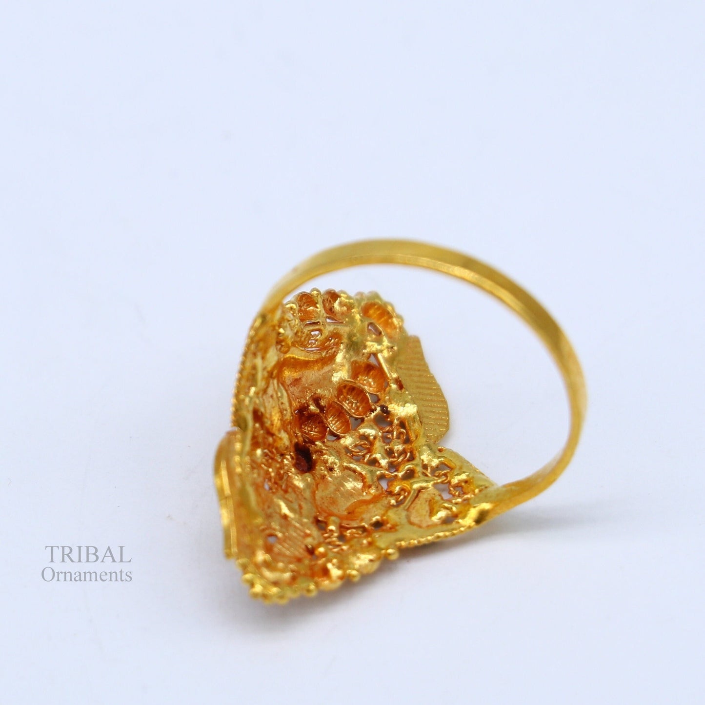 22karat yellow gold handmade ring fabulous filigree work band unisex ring best gift for women's from rajasthan india ring11 - TRIBAL ORNAMENTS