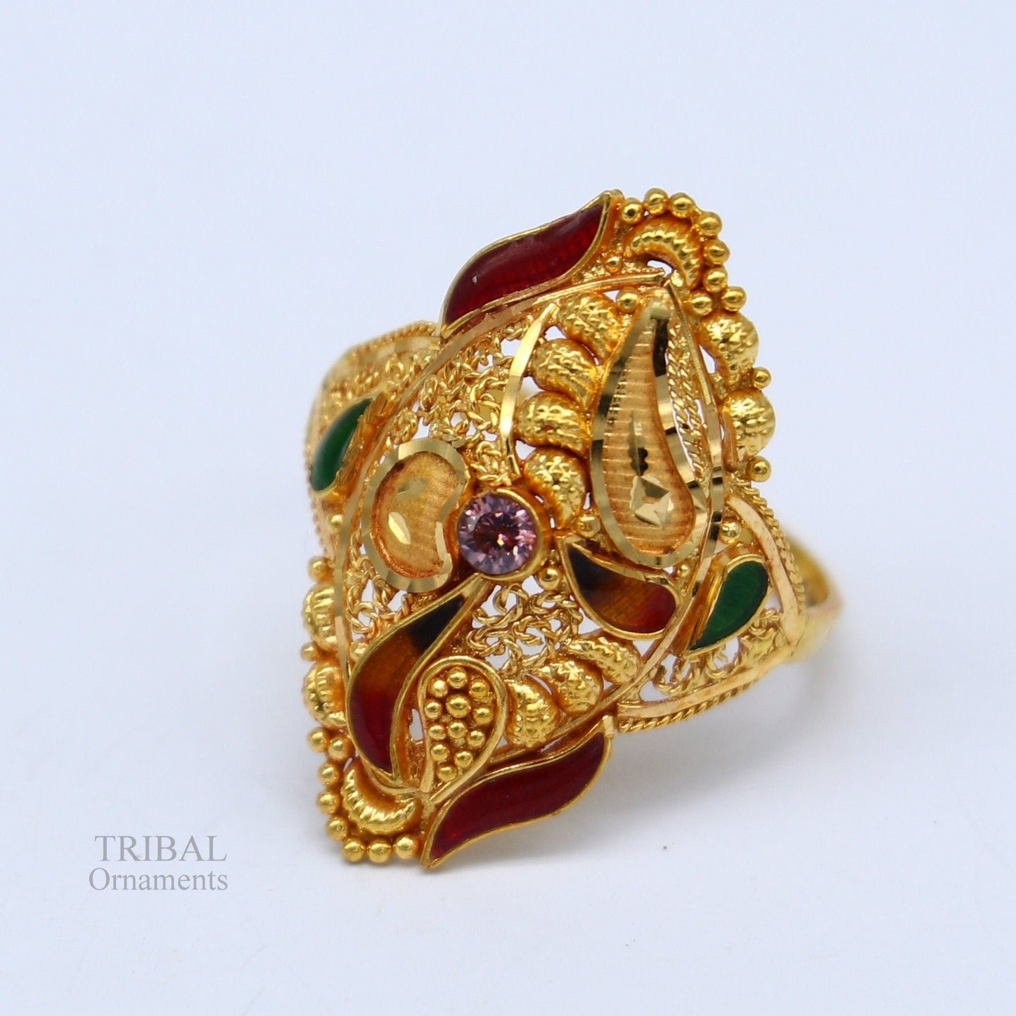 22karat yellow gold handmade ring fabulous filigree work band unisex ring best gift for women's from rajasthan india ring11 - TRIBAL ORNAMENTS