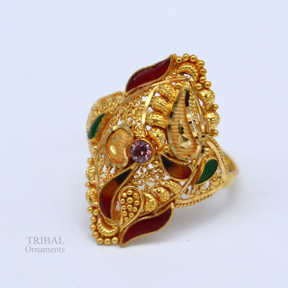 22KT yellow gold handmade filigree work ring, unisex band with intricate design, crafted in Rajasthan, India by TRIBAL ORNAMENTS.