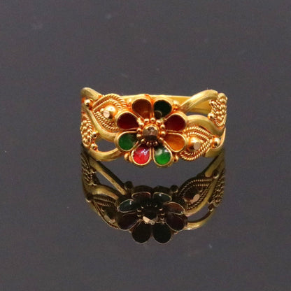 22KT yellow gold handmade filigree ring band from Rajasthan, India, featuring intricate traditional unisex jewelry design.