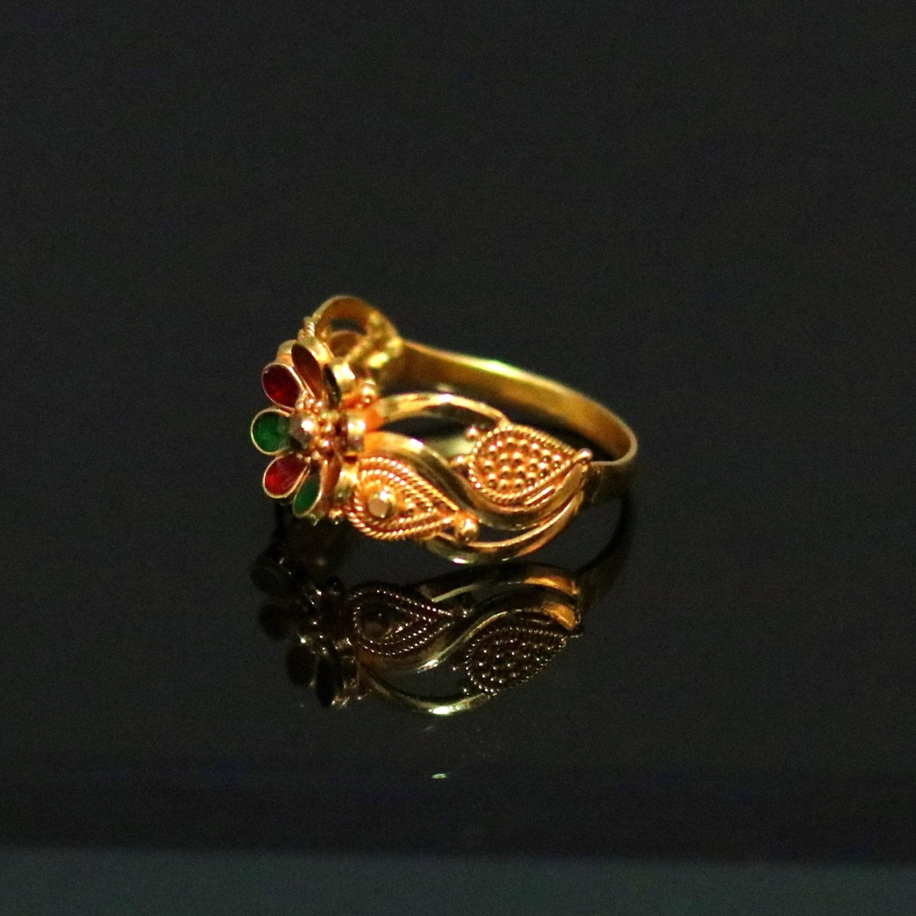 22karat yellow gold handmade ring fabulous filigree work band unisex ring from rajasthan india ring11 - TRIBAL ORNAMENTS