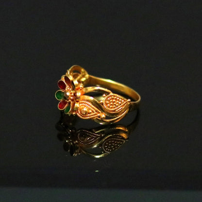 22KT yellow gold handmade filigree ring band from Rajasthan, India, featuring intricate traditional unisex jewelry design.