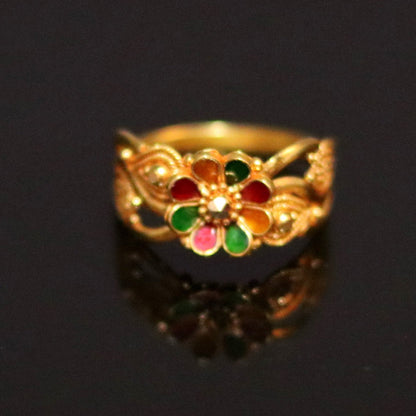 22KT yellow gold handmade filigree ring band from Rajasthan, India, featuring intricate traditional unisex jewelry design.