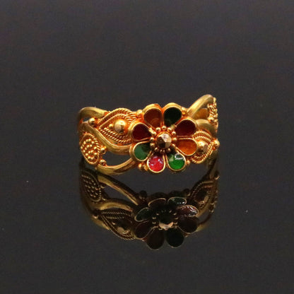 22KT yellow gold handmade filigree ring band from Rajasthan, India, featuring traditional unisex jewelry craftsmanship.