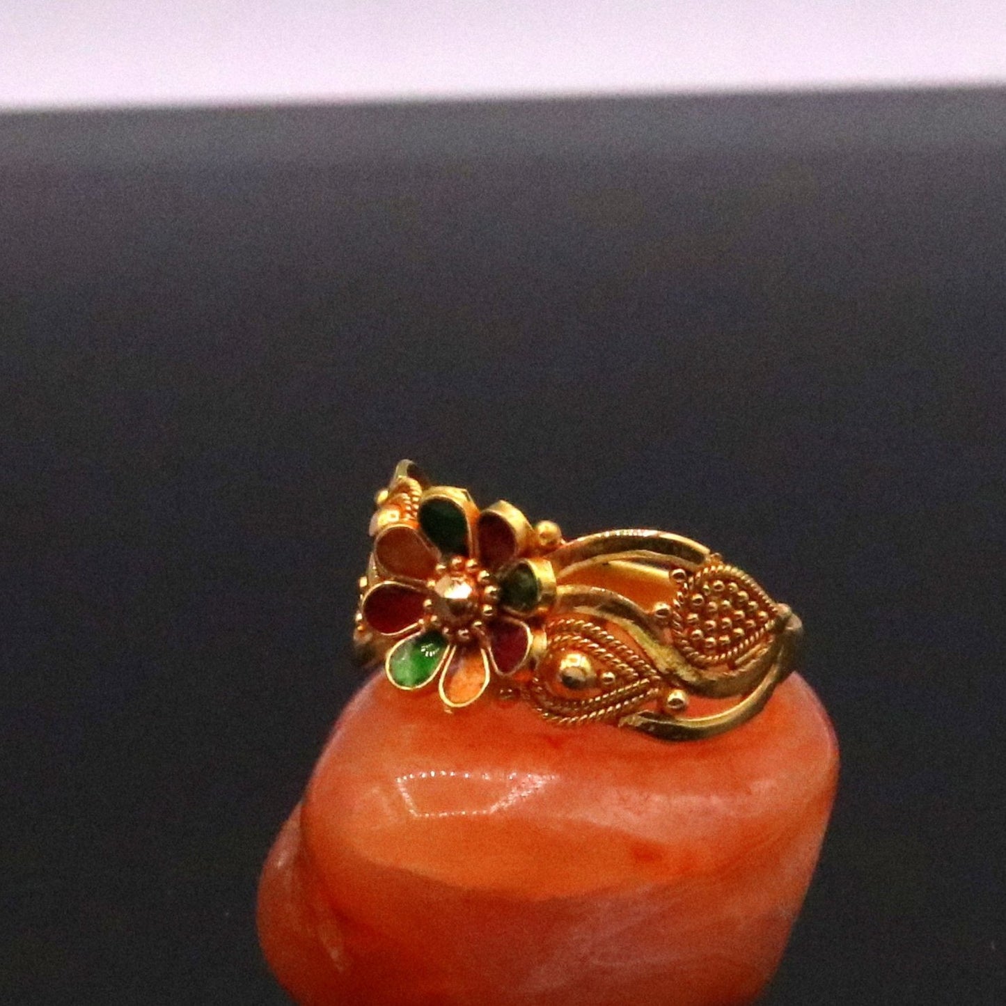 22karat yellow gold handmade ring fabulous filigree work band unisex ring from rajasthan india ring11 - TRIBAL ORNAMENTS