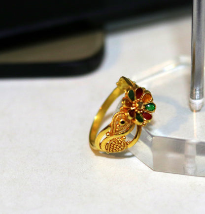 22KT yellow gold handmade filigree ring band, unisex traditional jewelry from Rajasthan, India by TRIBAL ORNAMENTS.