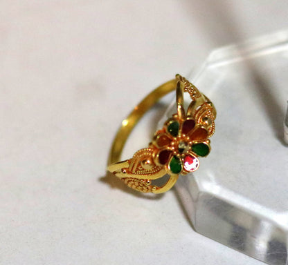 22KT yellow gold handmade filigree ring band from Rajasthan, India, featuring intricate traditional unisex jewelry craftsmanship.