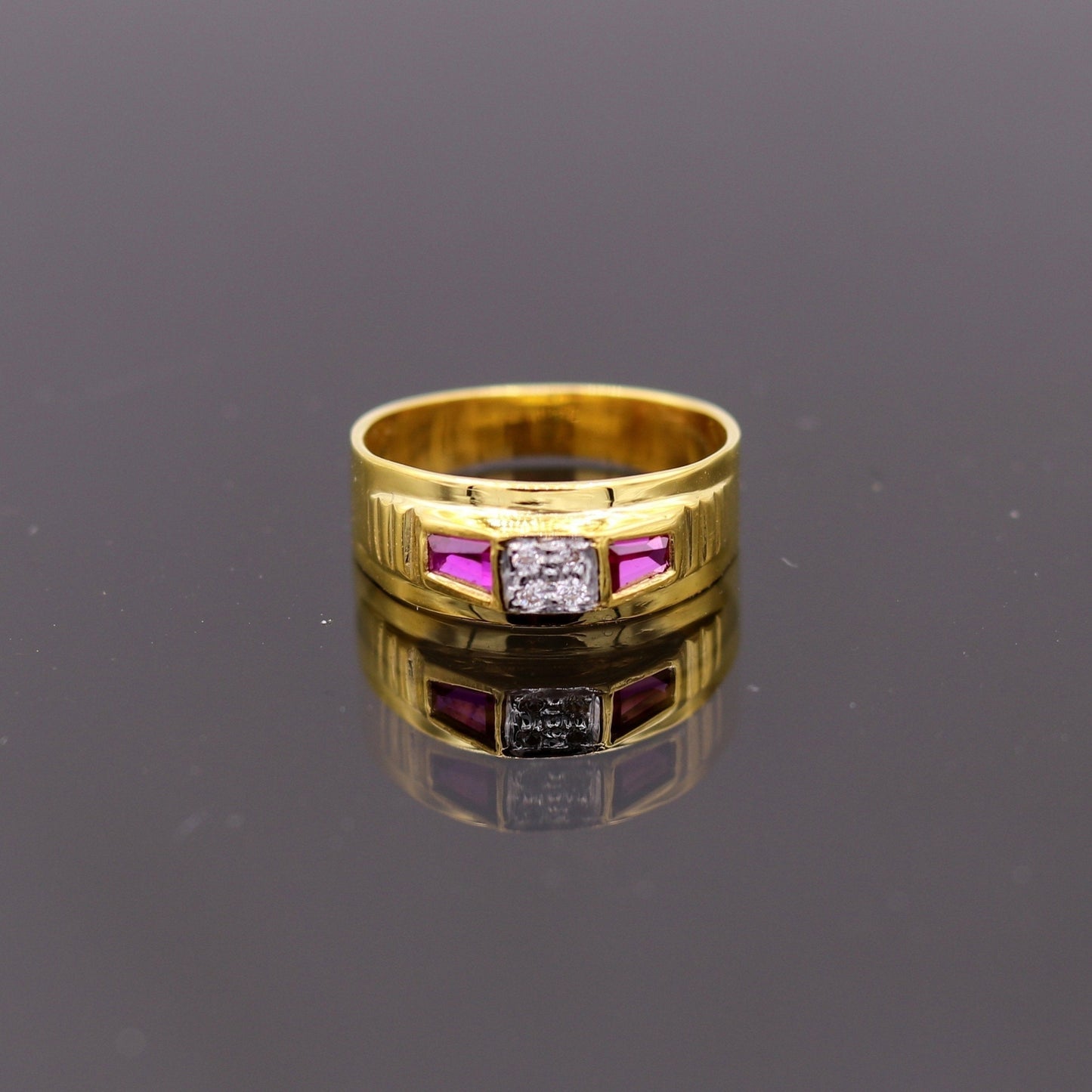 22karat yellow gold handmade unisex ring fabulous band stone jadau jewelry from rajasthan india ring09 - TRIBAL ORNAMENTS