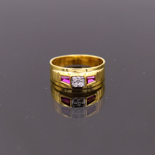 22karat yellow gold handmade unisex ring fabulous band stone jadau jewelry from rajasthan india ring09 - TRIBAL ORNAMENTS