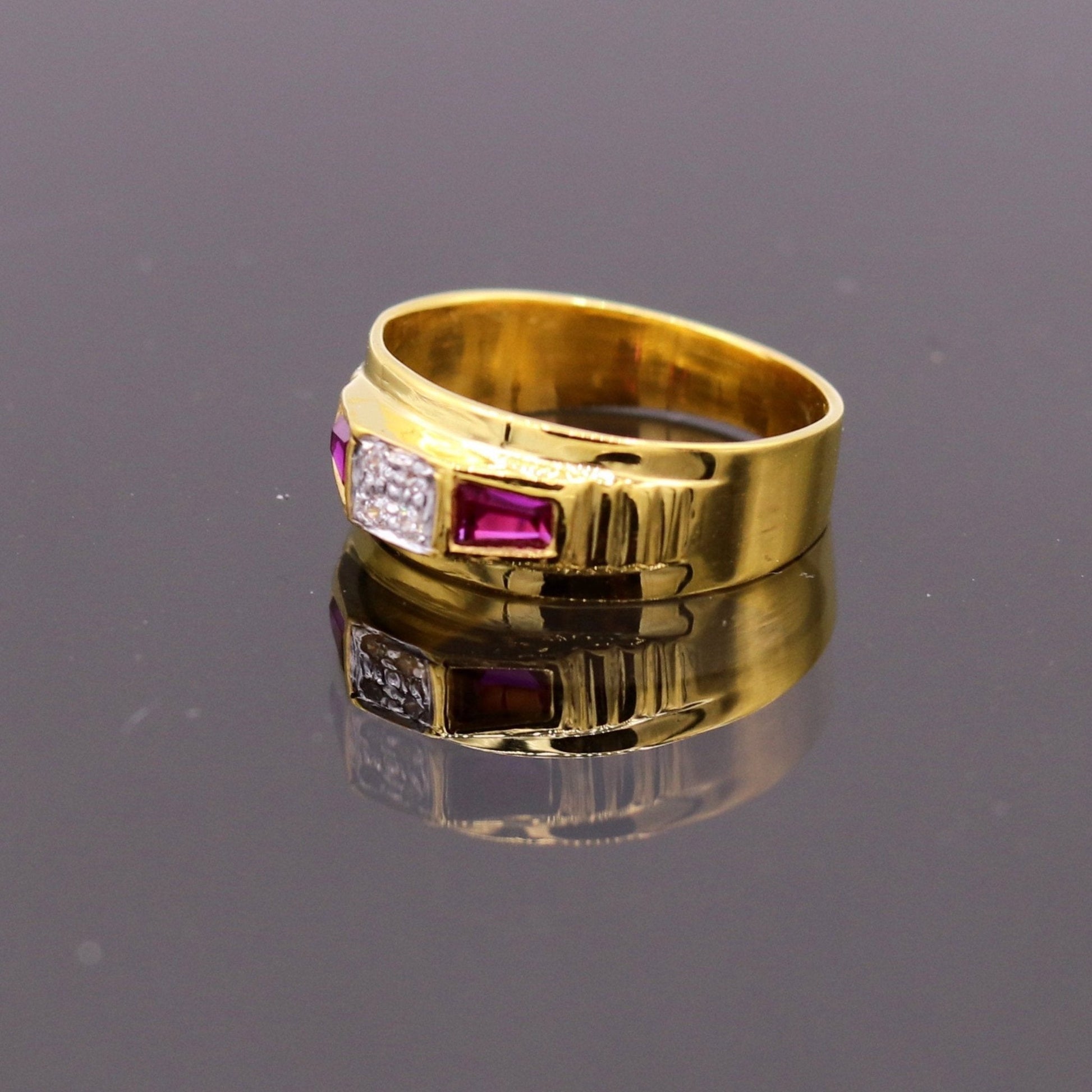 22karat yellow gold handmade unisex ring fabulous band stone jadau jewelry from rajasthan india ring09 - TRIBAL ORNAMENTS