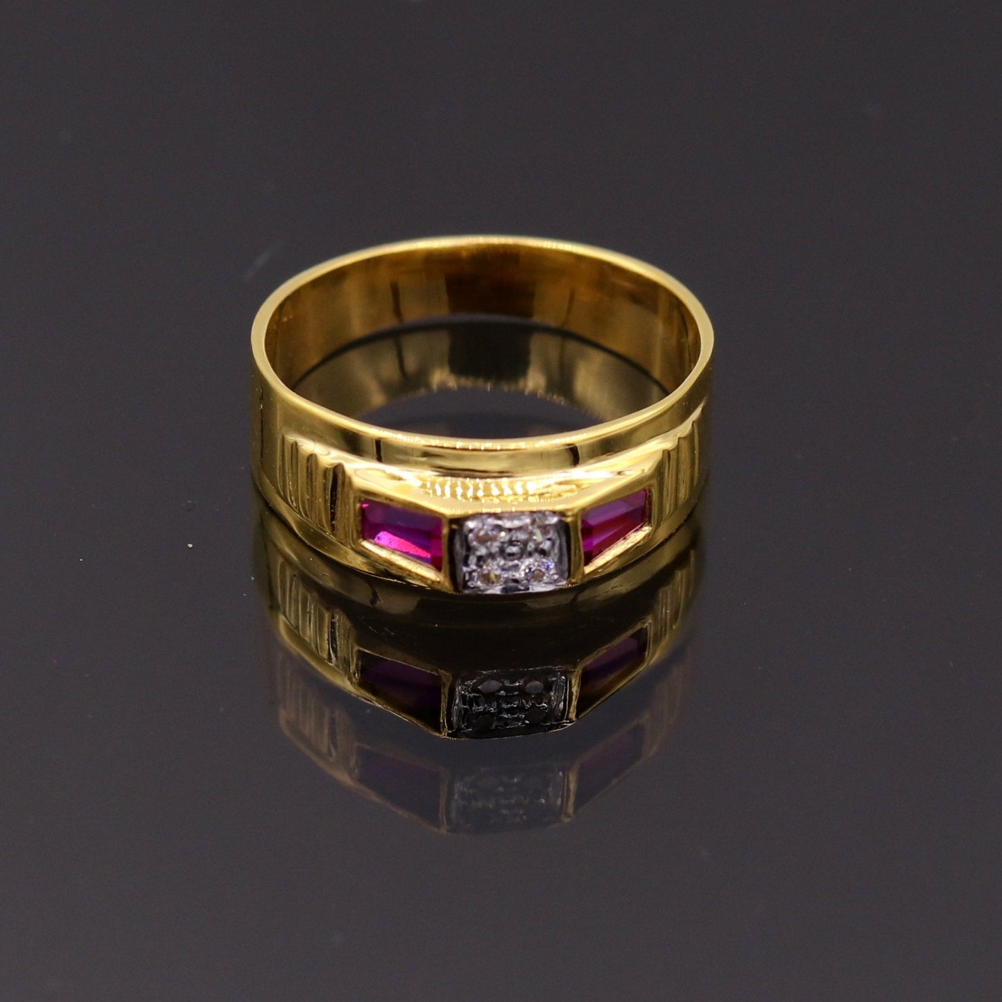 22karat yellow gold handmade unisex ring fabulous band stone jadau jewelry from rajasthan india ring09 - TRIBAL ORNAMENTS