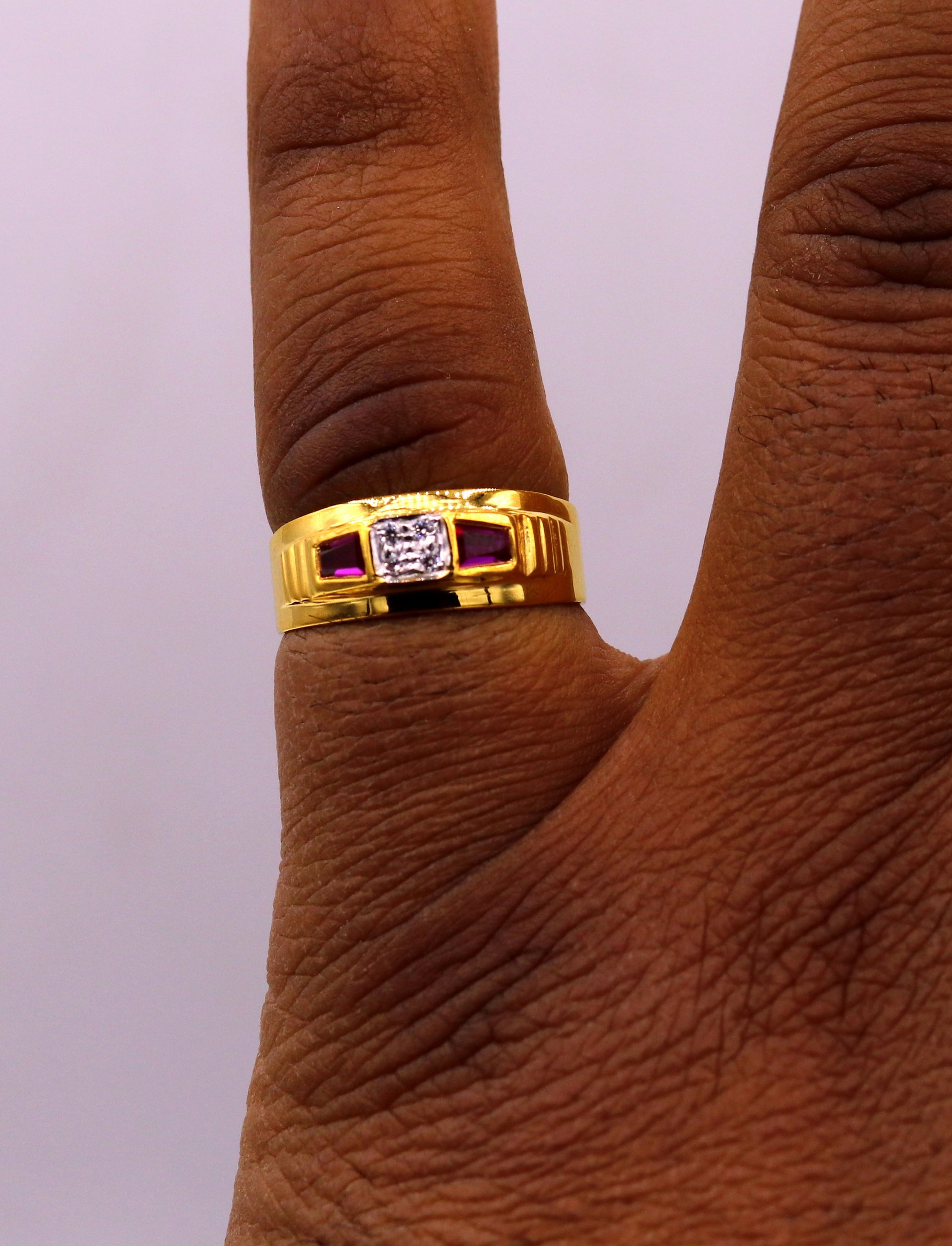 22karat yellow gold handmade unisex ring fabulous band stone jadau jewelry from rajasthan india ring09 - TRIBAL ORNAMENTS