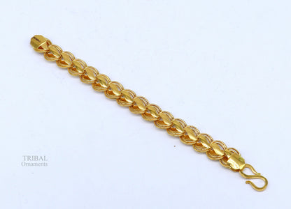 22kt yellow gold handmade lotus bracelet by TRIBAL ORNAMENTS, flexible unisex jewelry, customized wedding gift, hallmarked 916.