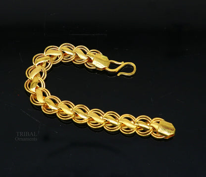 22kt yellow gold handmade lotus bracelet by TRIBAL ORNAMENTS, unisex design, custom flexible wedding jewelry, hallmarked 916.