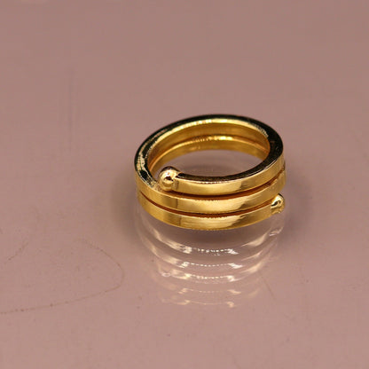 22KT yellow gold handmade spiral ring with vintage antique design, unisex band, crafted by TRIBAL ORNAMENTS, all sizes available