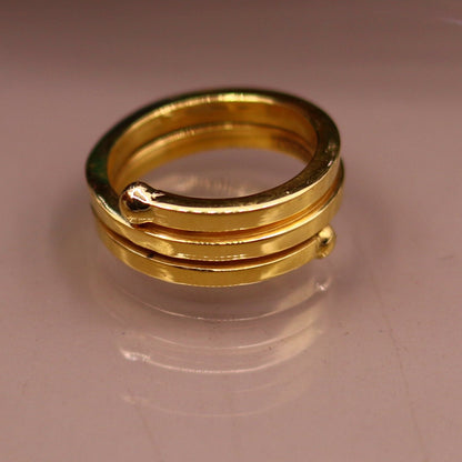 22KT yellow gold handmade spiral ring with vintage antique design, unisex band from TRIBAL ORNAMENTS, showcasing intricate craftsmanship.
