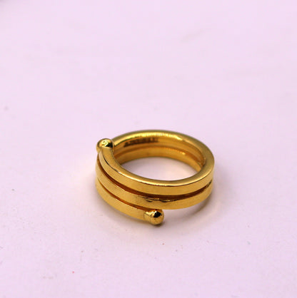 22KT yellow gold handmade spiral ring with vintage antique design, unisex band, detailed craftsmanship from Tribal Ornaments.