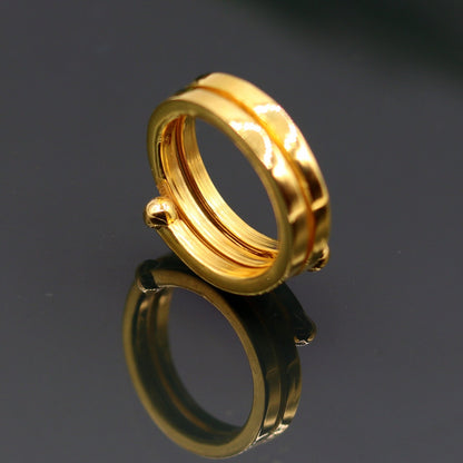 22KT yellow gold handmade spiral ring by Tribal Ornaments, vintage antique design, unisex band, all sizes, Indian jewelry.