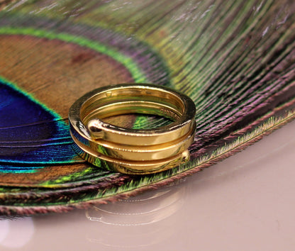 22KT yellow gold handmade spiral ring with vintage antique design, unisex band from Tribal Ornaments, showcasing intricate craftsmanship.