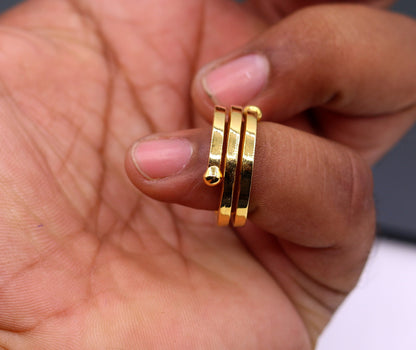 22KT yellow gold handmade spiral ring with vintage antique design, unisex band, crafted by TRIBAL ORNAMENTS.