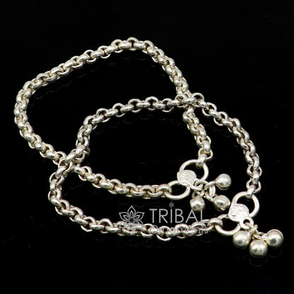 Pair of 925 sterling silver Rolo chain anklets for women and kids, featuring sparkling and delicate silver jewelry.