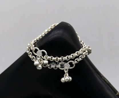 Pair of sparkling 925 sterling silver rolo chain anklets for women and kids, delicate silver anklets by TRIBAL ORNAMENTS.