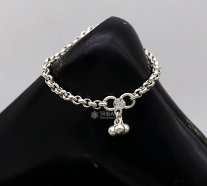 Pair of delicate 925 sterling silver rolo chain anklets from TRIBAL ORNAMENTS, suitable for kids and women, featuring sparkling silver links.