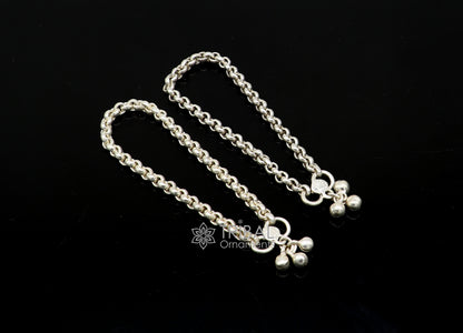 Sterling silver rolo chain anklets for kids and women, sparkling delicate silver anklets by TRIBAL ORNAMENTS.