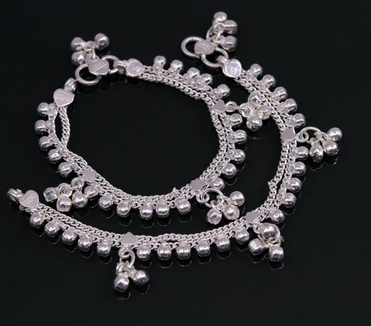 Vintage design sterling silver handmade amazing noisy hanging drops bells baby anklet, baby ankle bracelet, charm bracelet from india ank125 - TRIBAL ORNAMENTS