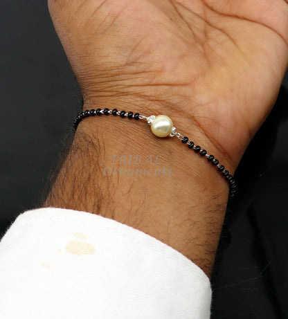 925 sterling silver Nazariya bracelet with black beads, stylish jewelry to protect from evil eyes, designed for girls by Tribal Ornaments