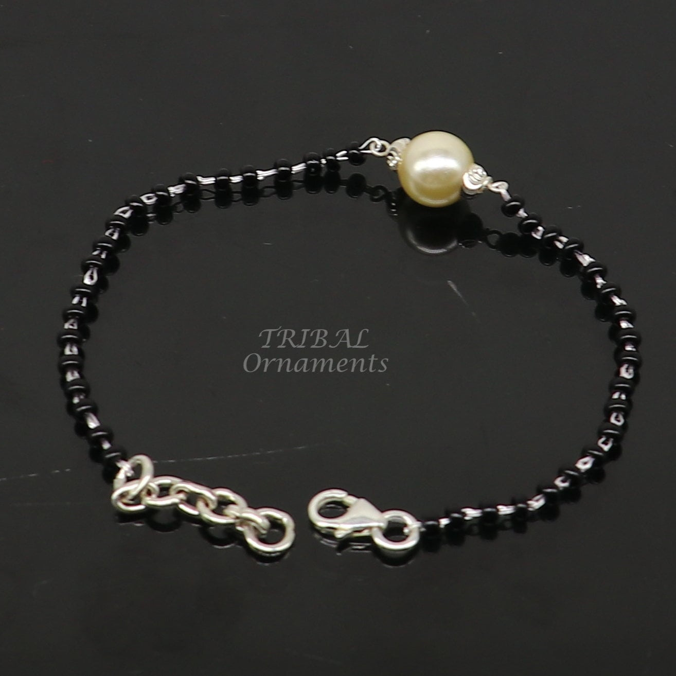 925 sterling silver customized black beads Nazariya bracelet, protect from evil eyes, Best girl's bracelet stylish jewelry india sbr451 - TRIBAL ORNAMENTS