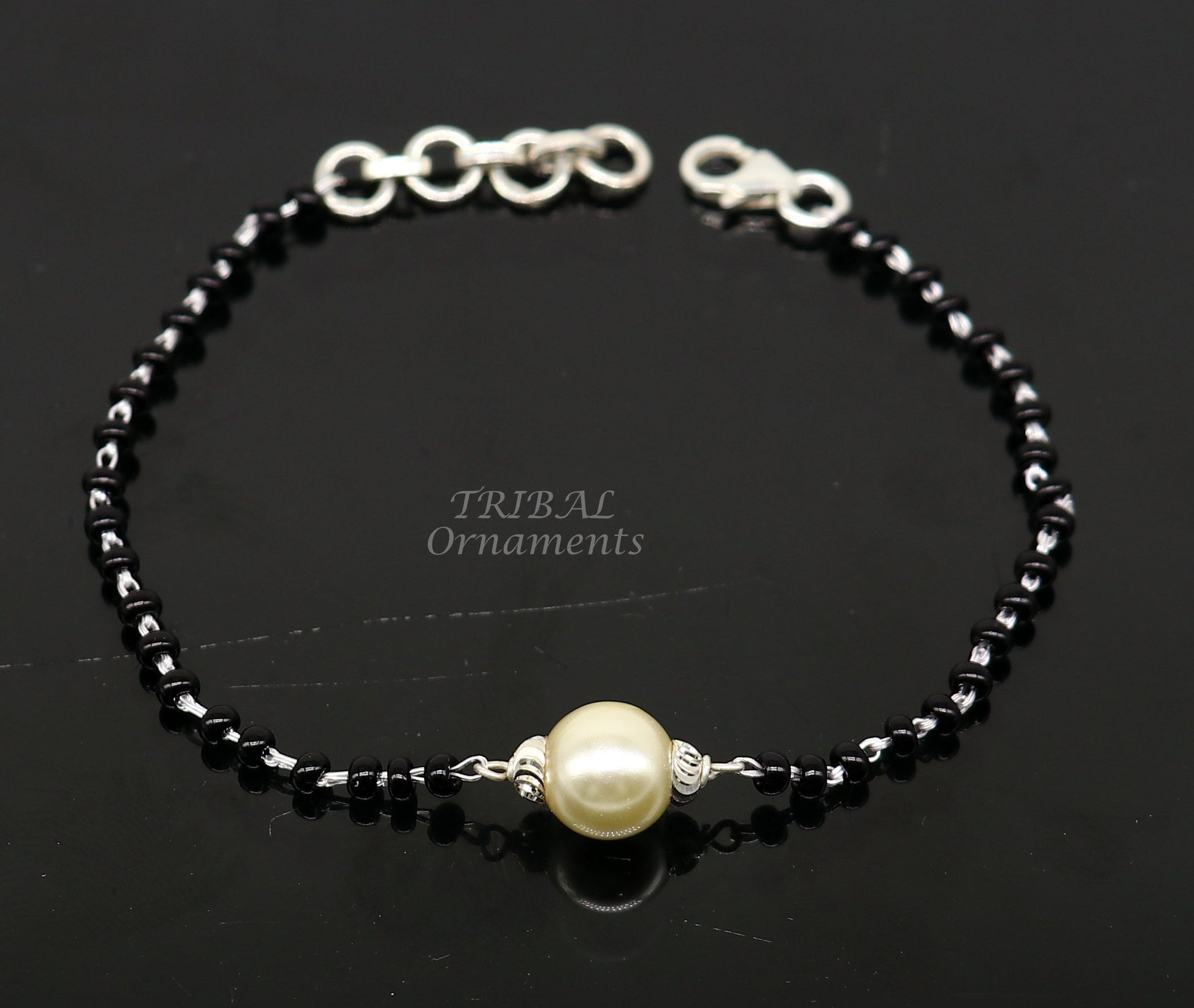 925 sterling silver customized black beads Nazariya bracelet, protect from evil eyes, Best girl's bracelet stylish jewelry india sbr451 - TRIBAL ORNAMENTS