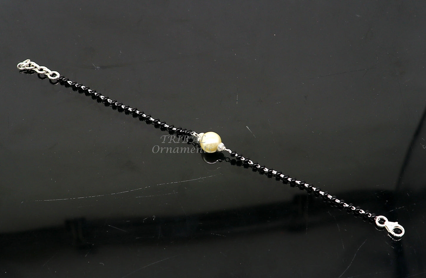 925 sterling silver customized black beads Nazariya bracelet, protect from evil eyes, Best girl's bracelet stylish jewelry india sbr451 - TRIBAL ORNAMENTS