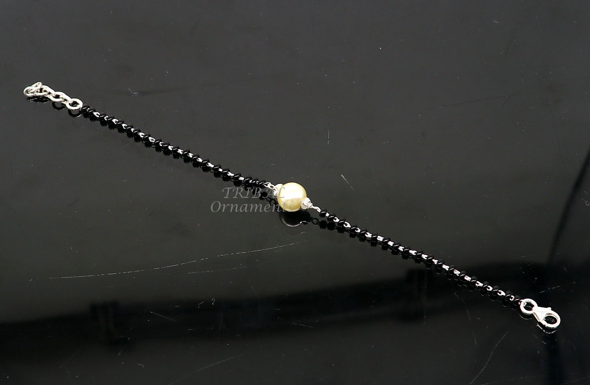 925 sterling silver customized black beads Nazariya bracelet, protect from evil eyes, Best girl's bracelet stylish jewelry india sbr451 - TRIBAL ORNAMENTS