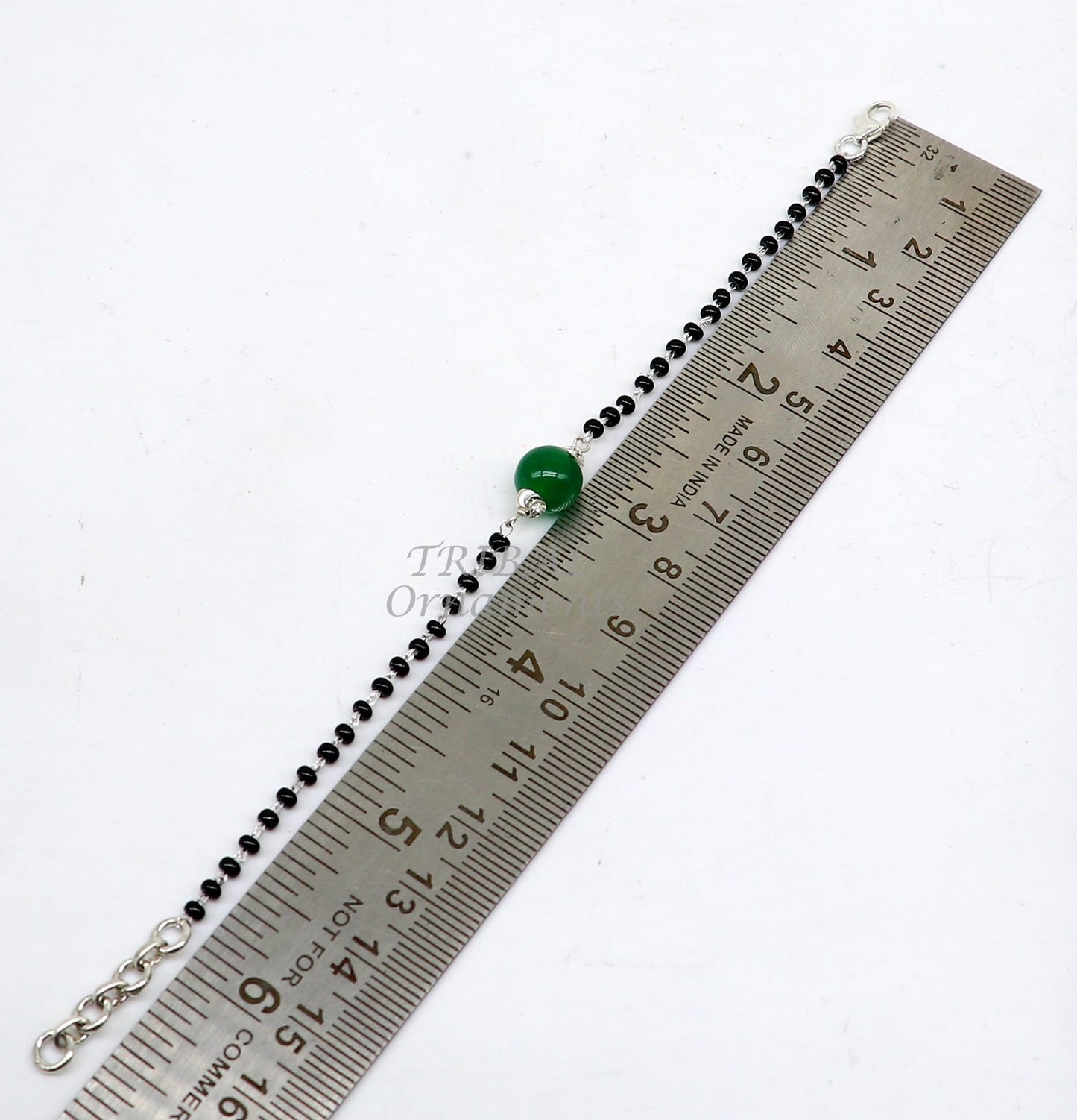 925 sterling silver customized black beads Nazariya bracelet with green onyx, Best girl's gifting bracelet stylish jewelry india sbr452 - TRIBAL ORNAMENTS