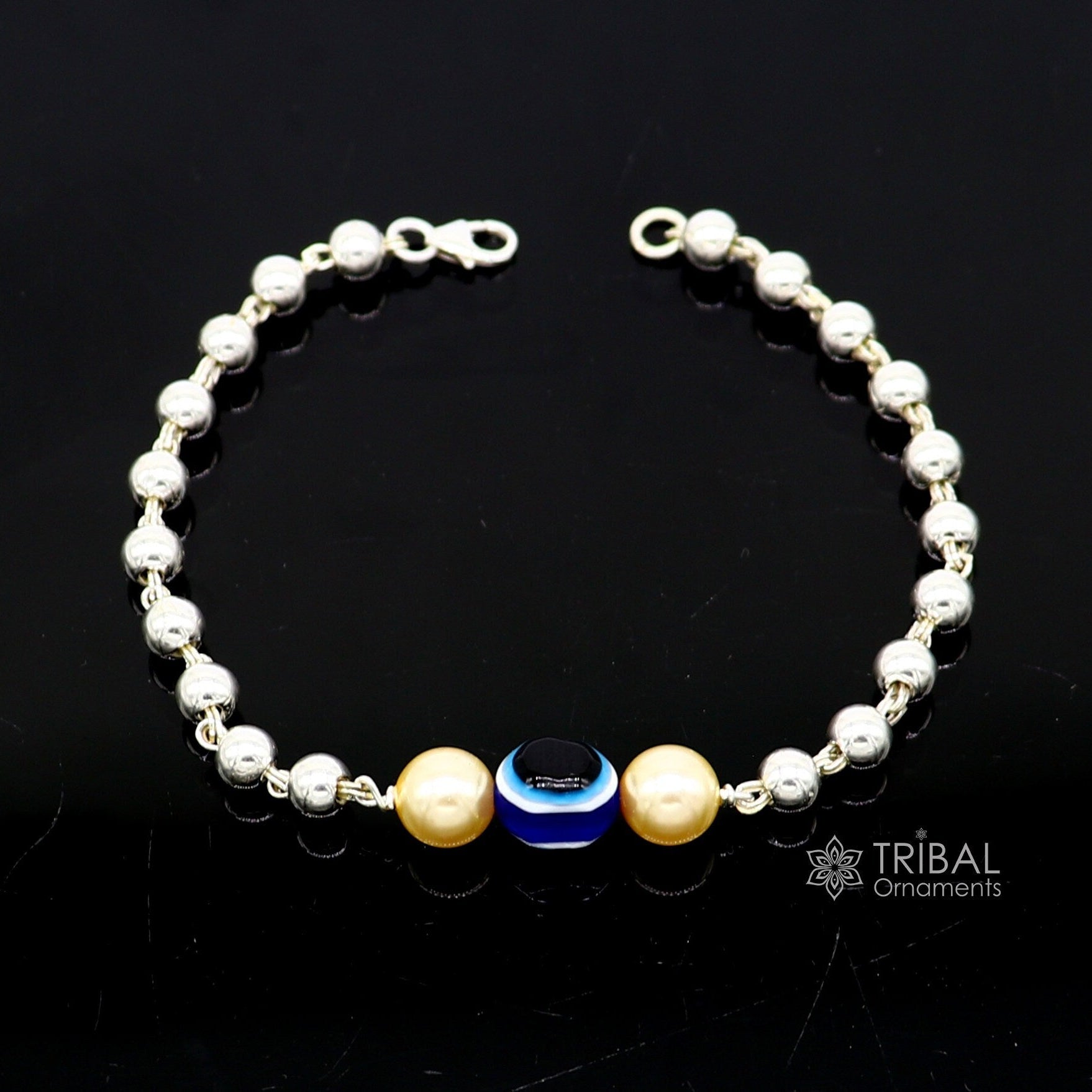 925 sterling silver handmade silver beaded evil eye bracelet, amazing stylish unisex cultural trendy bracelet all sizes jewelry sbr466 - TRIBAL ORNAMENTS