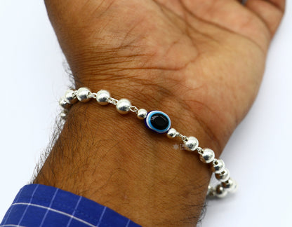 925 sterling silver handmade silver beaded evil eye bracelet, amazing stylish unisex cultural trendy bracelet all sizes jewelry sbr467 - TRIBAL ORNAMENTS