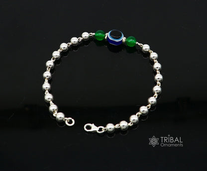 Unisex 925 sterling silver handmade beaded evil eye bracelet with intricate tribal design, stylish and culturally inspired jewelry.