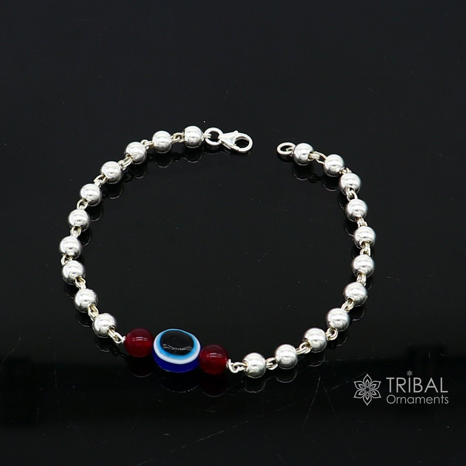 925 sterling silver handmade silver beaded evil eye bracelet, amazing stylish unisex cultural trendy bracelet all sizes jewelry sbr469 - TRIBAL ORNAMENTS