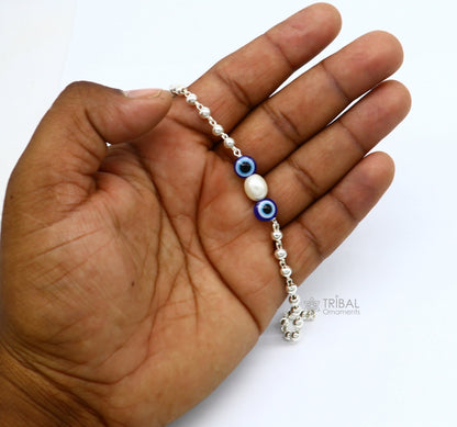 925 sterling silver handmade silver beaded evil eye bracelet, chunky stylish unisex cultural trendy bracelet all sizes jewelry sbr470 - TRIBAL ORNAMENTS