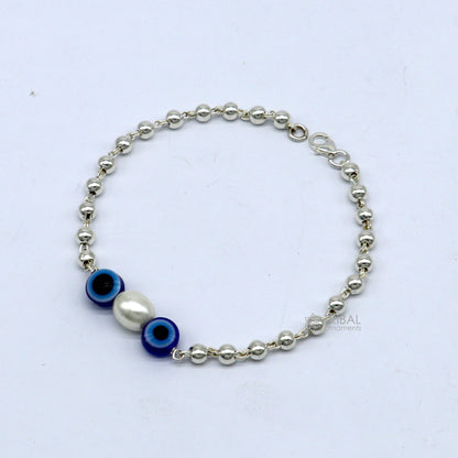 925 sterling silver handmade silver beaded evil eye bracelet, chunky stylish unisex cultural trendy bracelet all sizes jewelry sbr470 - TRIBAL ORNAMENTS