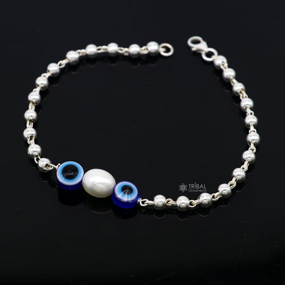 925 sterling silver handmade silver beaded evil eye bracelet, chunky stylish unisex cultural trendy bracelet all sizes jewelry sbr470 - TRIBAL ORNAMENTS