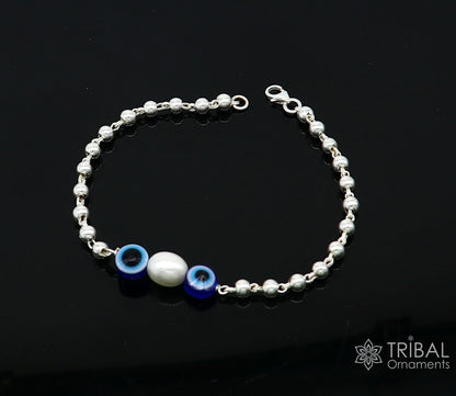 925 sterling silver handmade silver beaded evil eye bracelet, chunky stylish unisex cultural trendy bracelet all sizes jewelry sbr470 - TRIBAL ORNAMENTS
