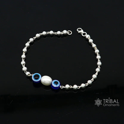 925 sterling silver handmade silver beaded evil eye bracelet, chunky stylish unisex cultural trendy bracelet all sizes jewelry sbr470 - TRIBAL ORNAMENTS