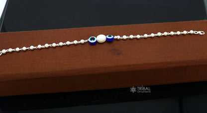 925 sterling silver handmade silver beaded evil eye bracelet, chunky stylish unisex cultural trendy bracelet all sizes jewelry sbr470 - TRIBAL ORNAMENTS