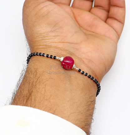 925 sterling silver black beaded bracelet combo, cultural jewelry for wrists and ankles, from TRIBAL ORNAMENTS, versatile design.