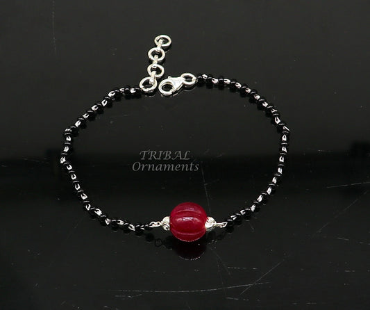 925 sterling silver modern cultural black beaded all sizes bracelet Combo use bracelet or anklets, best Mangalsutra bracelet sbr453 - TRIBAL ORNAMENTS